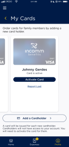 Screenshot of requesting an additional card in the InComm Benefits HSA app