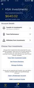 Investment detail page on InComm Benefits' mobile HSA app