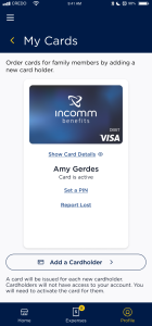 Screenshot of requesting an additional card in the InComm Benefits HSA app